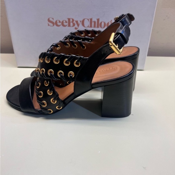 See by Chloe Elegant Black Stiletto Heels with Gold Accents and Cushioned Insole - Picture 4 of 9